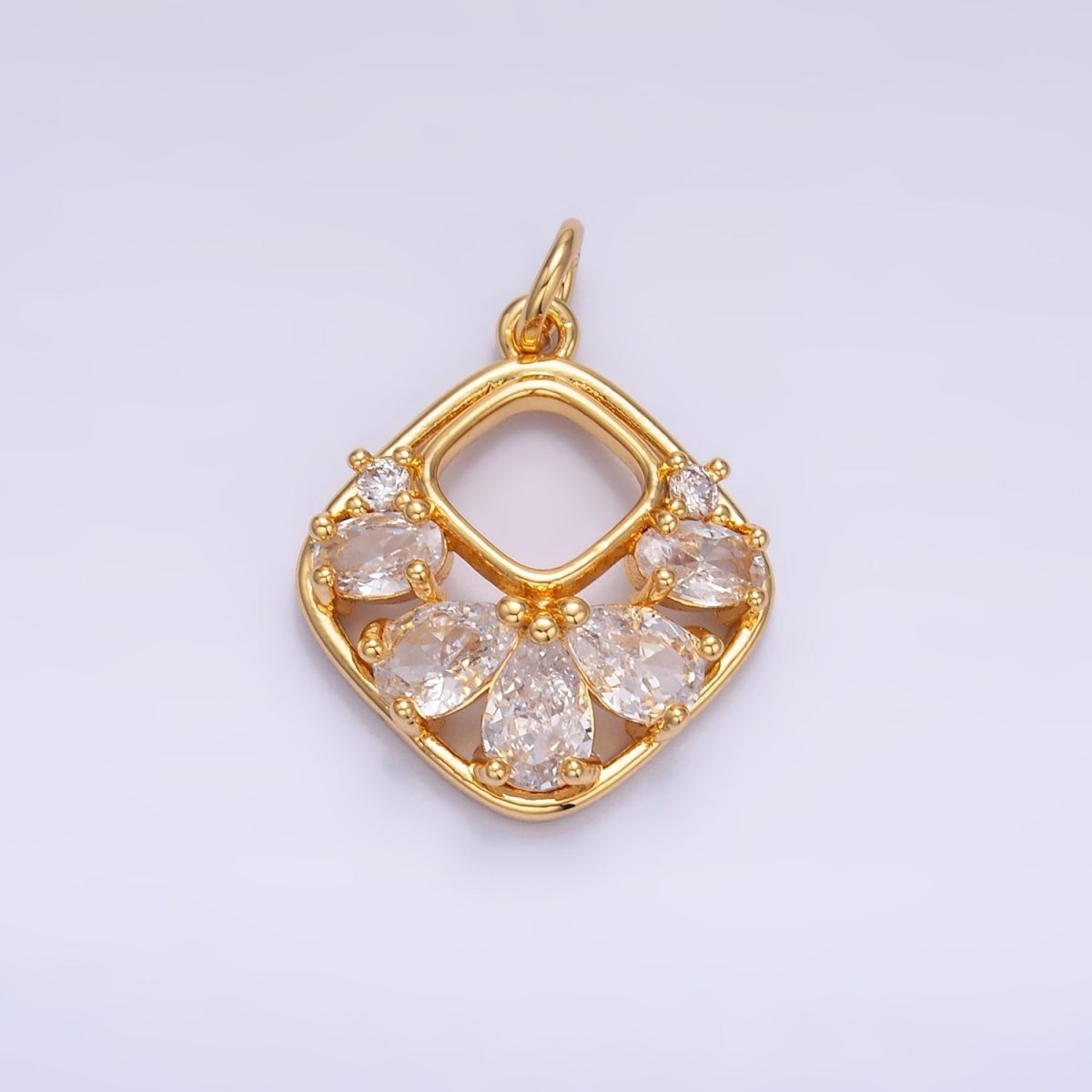 24K Gold Filled Clear CZ Geometric Open Rhombus Charm in Gold & Silver | W409 - DLUXCA