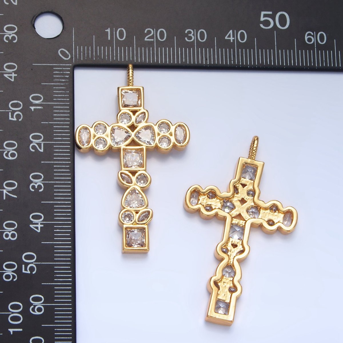 24K Gold Filled Clear CZ Geometric Religious Cross Pendant | AA785 - DLUXCA