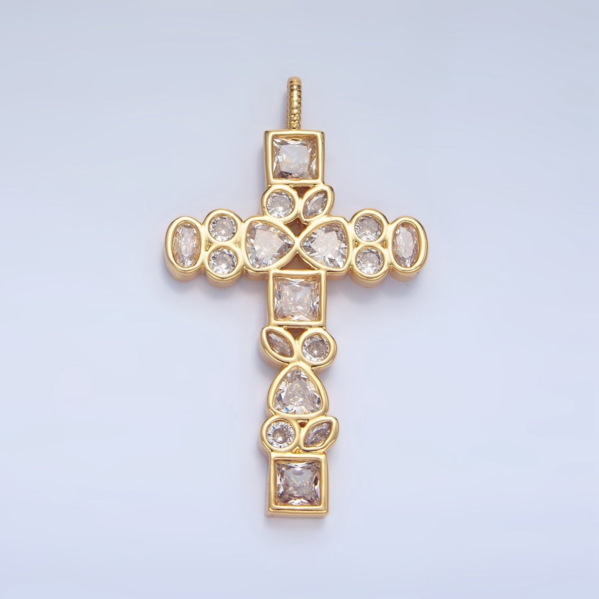 24K Gold Filled Clear CZ Geometric Religious Cross Pendant | AA785 - DLUXCA