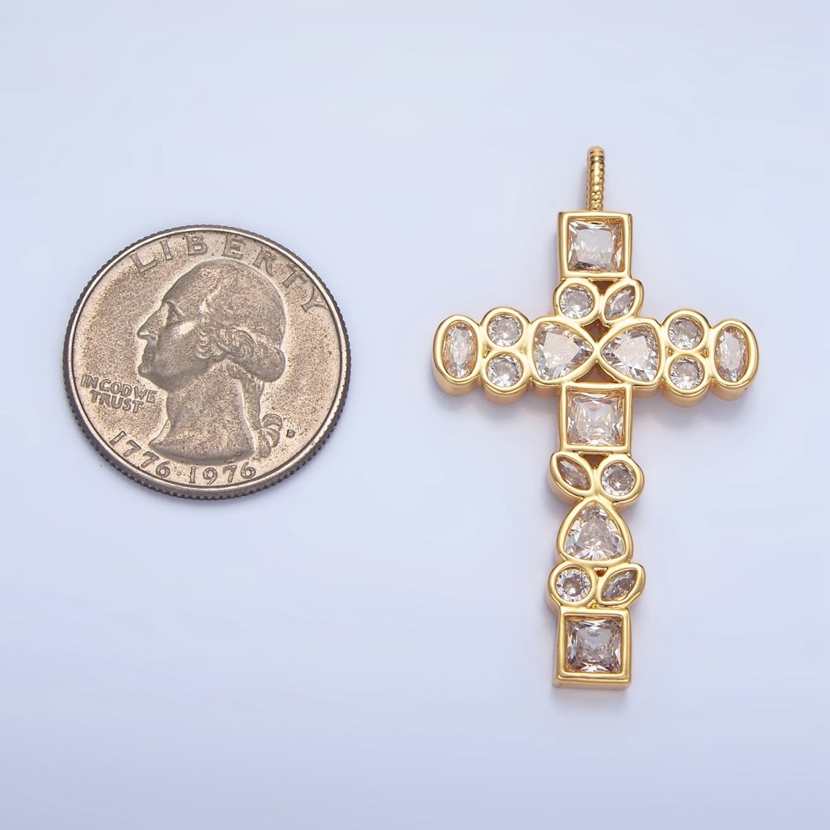 24K Gold Filled Clear CZ Geometric Religious Cross Pendant | AA785 - DLUXCA