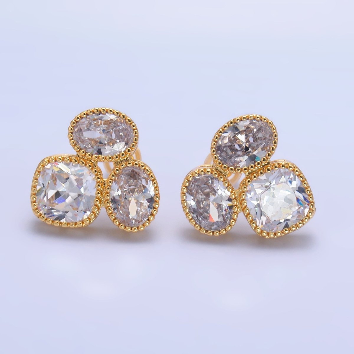 24K Gold Filled Clear CZ Geometric Stud Earrings | AB1422 - DLUXCA