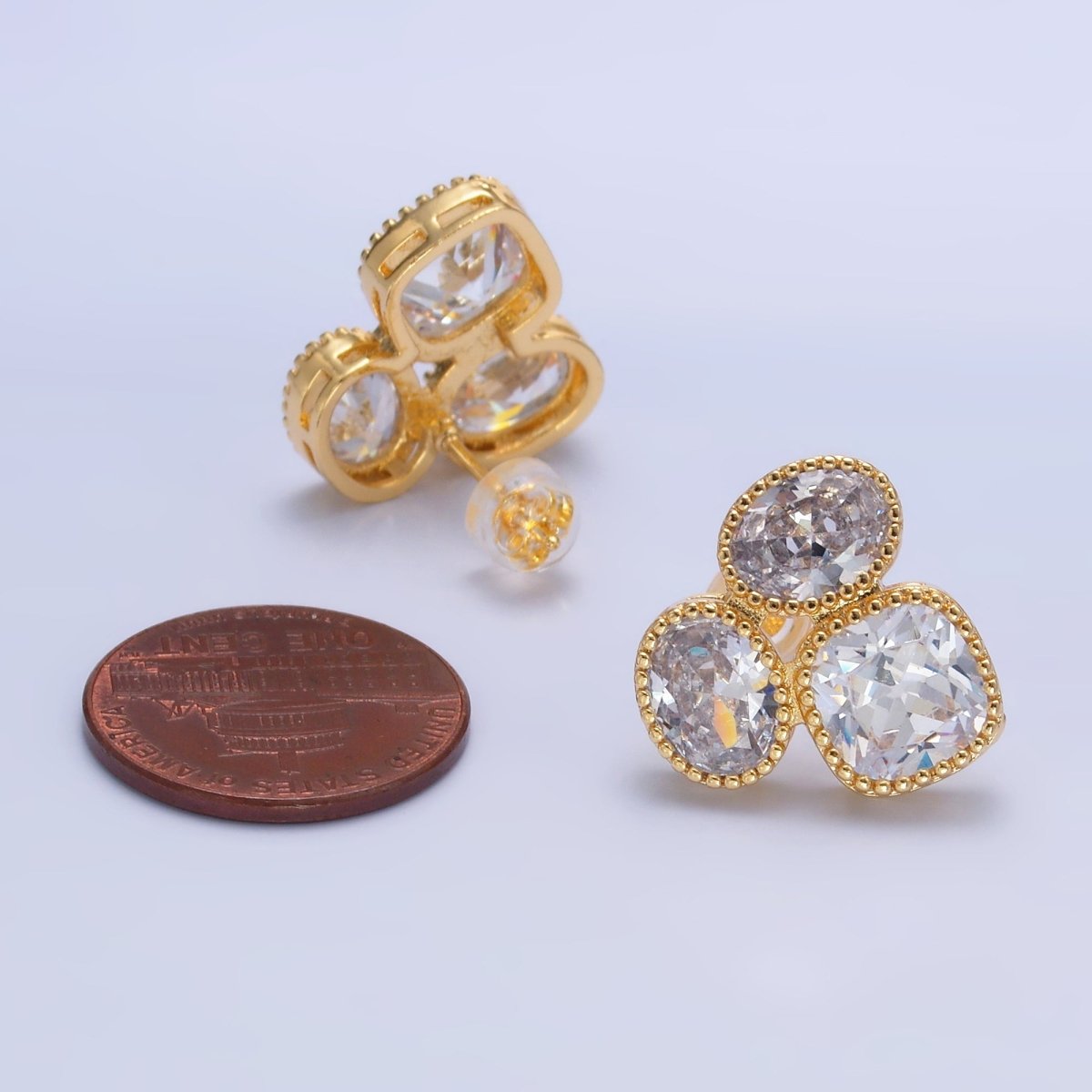 24K Gold Filled Clear CZ Geometric Stud Earrings | AB1422 - DLUXCA