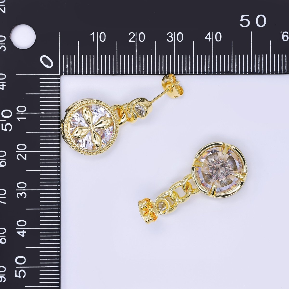 24K Gold Filled Clear CZ Golden Bloom Compass Drop Stud Earrings | AJ - 093 - DLUXCA