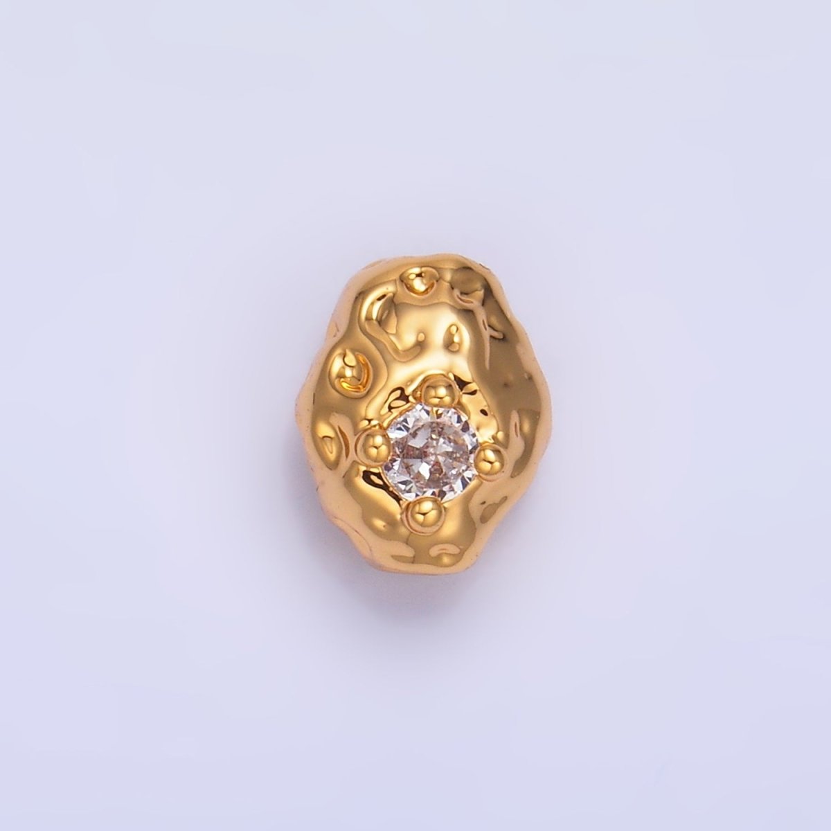 24K Gold Filled Clear CZ Hammered Abstract Bead | B180 - DLUXCA