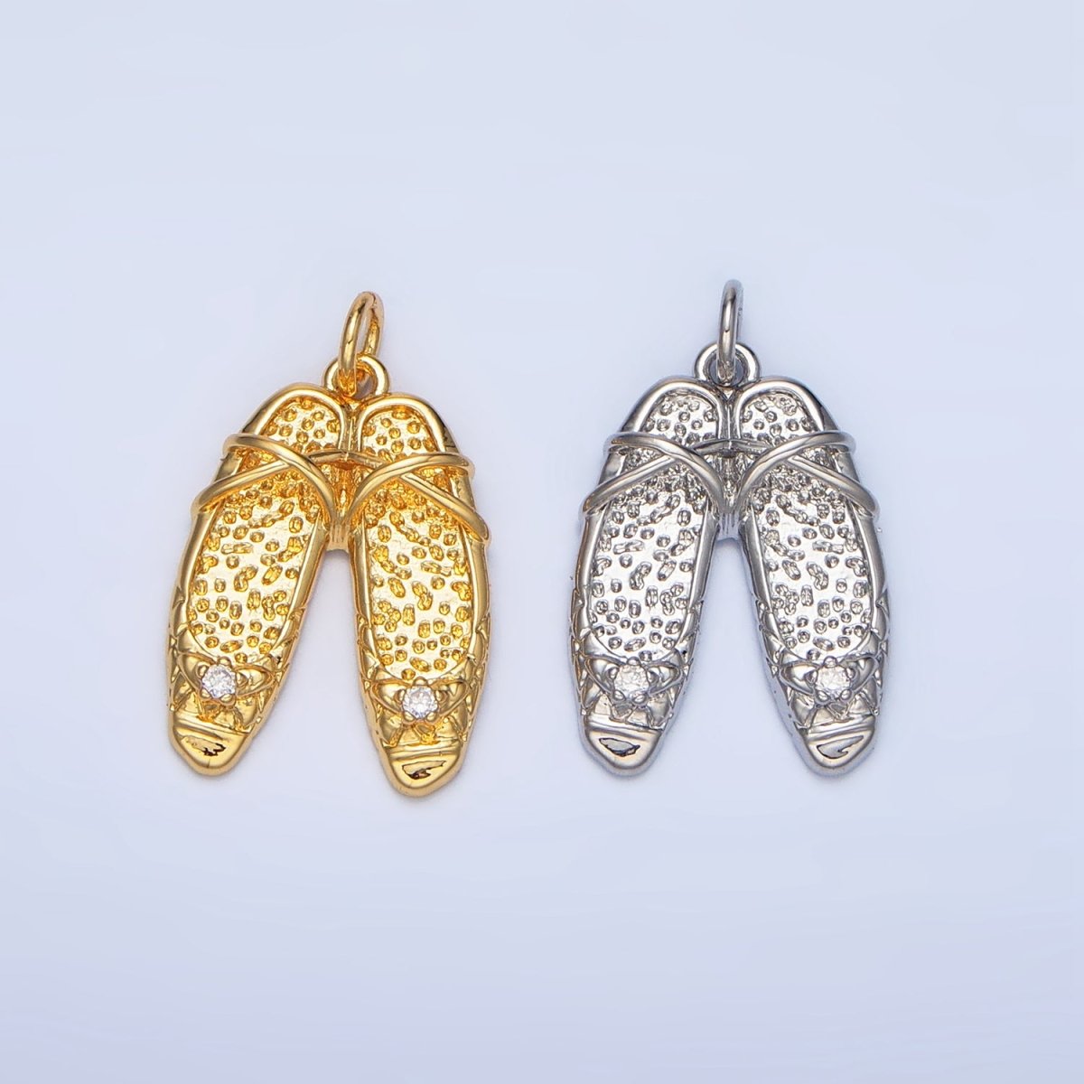 24K Gold Filled Clear CZ Hammered Ballet Dancing Shoes Charm in Gold & Silver | E338 - DLUXCA