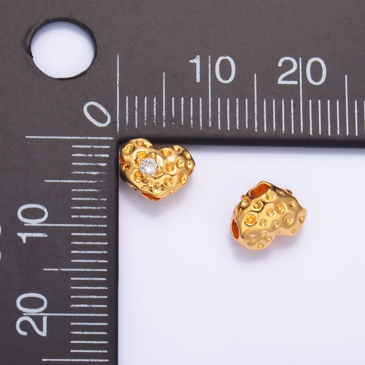 24K Gold Filled Clear CZ Hammered Heart Bead | B179 - DLUXCA