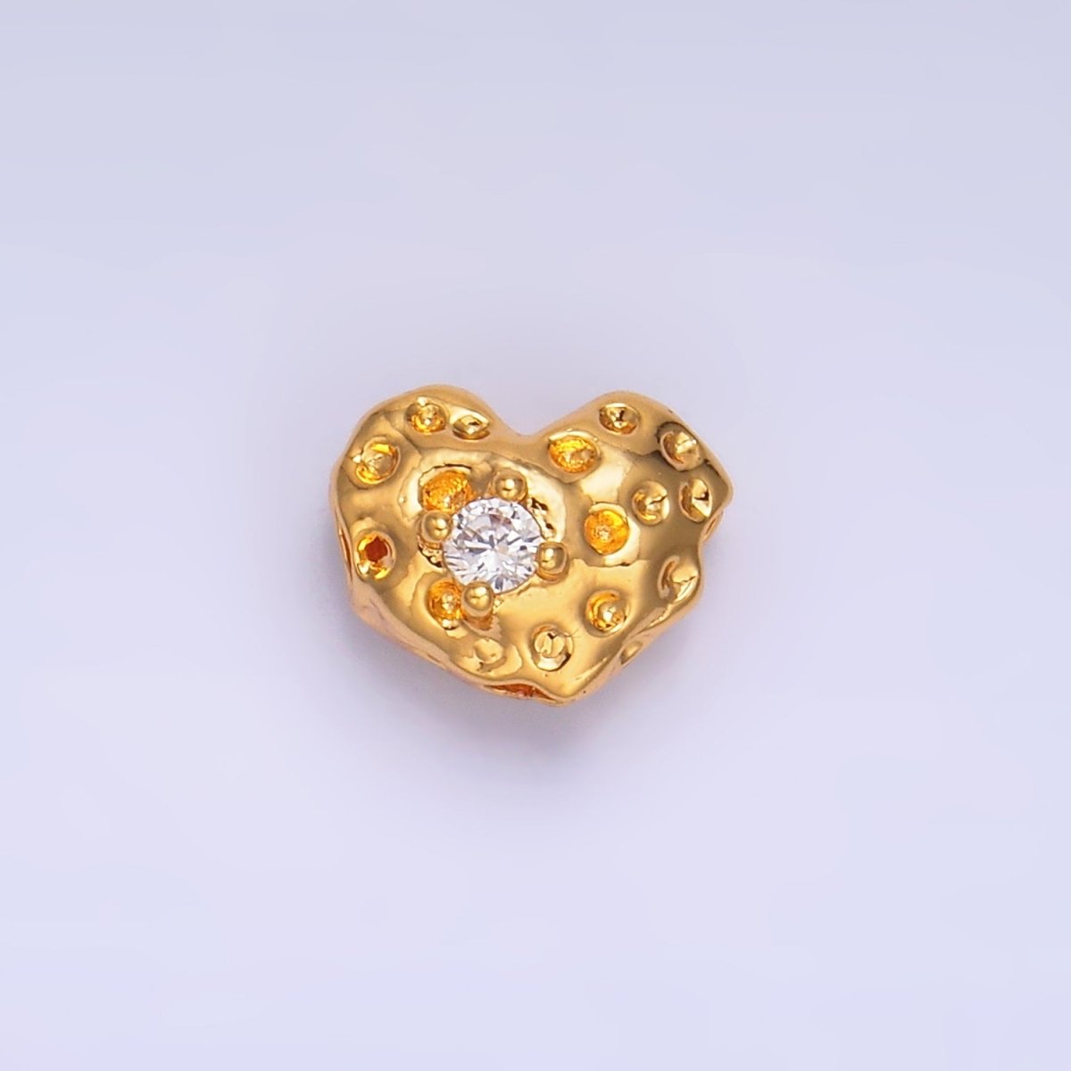 24K Gold Filled Clear CZ Hammered Heart Bead | B179 - DLUXCA