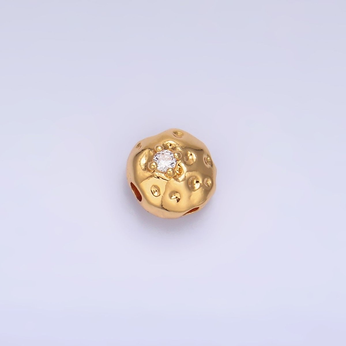 24K Gold Filled Clear CZ Hammered Round Bead | B178 - DLUXCA