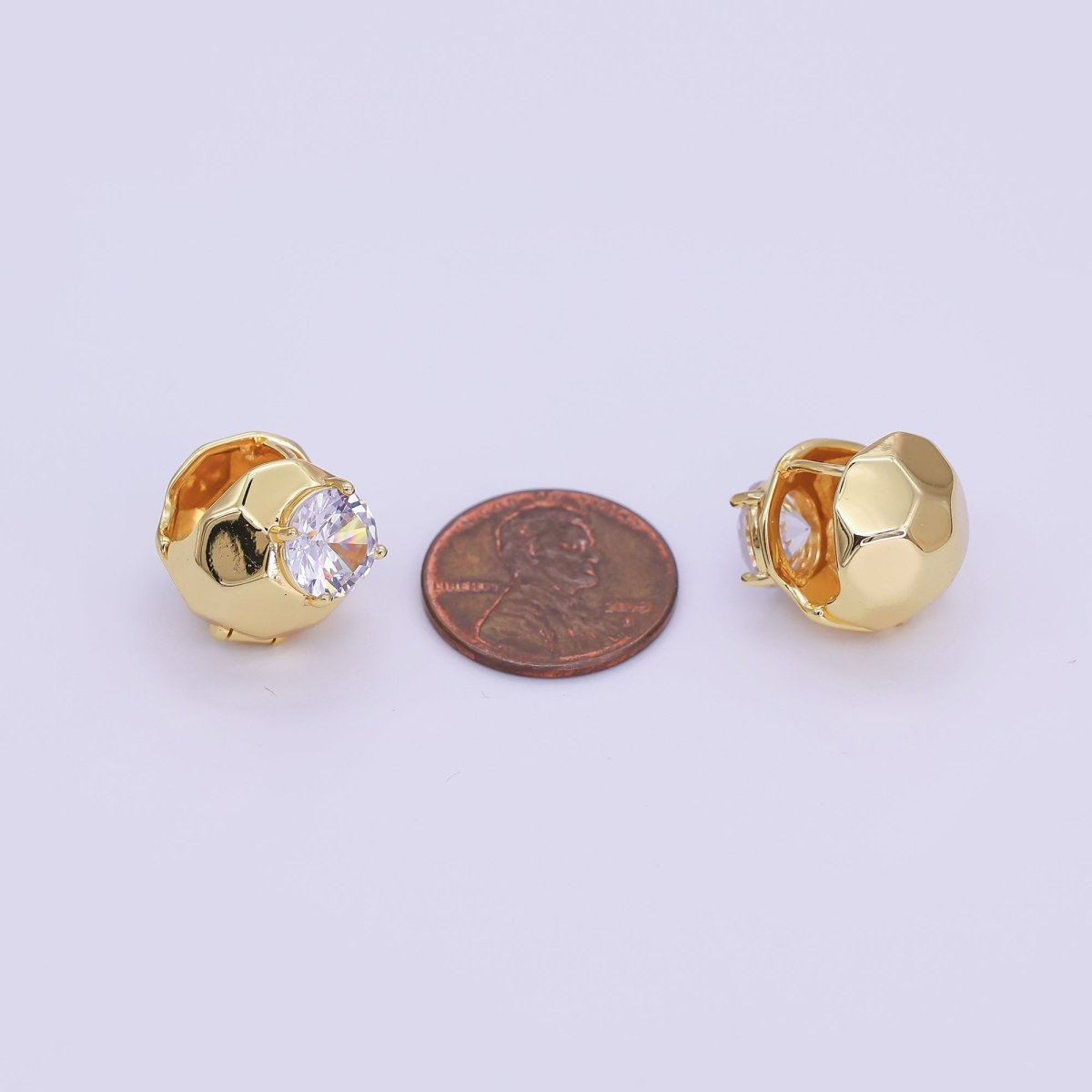 24K Gold Filled Clear CZ Hammered Round Hoop Earrings | T189 - DLUXCA