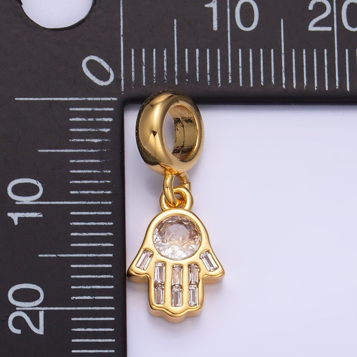 24K Gold Filled Clear CZ Hamsa Hand Rhodelle Bail Drop Pendant | W271 - DLUXCA