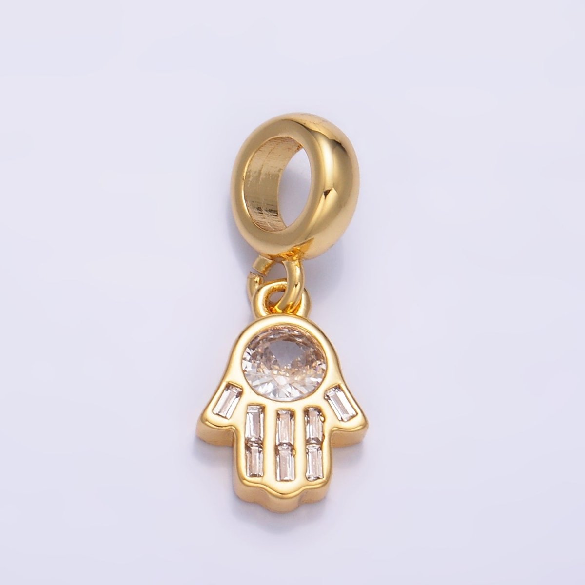 24K Gold Filled Clear CZ Hamsa Hand Rhodelle Bail Drop Pendant | W271 - DLUXCA