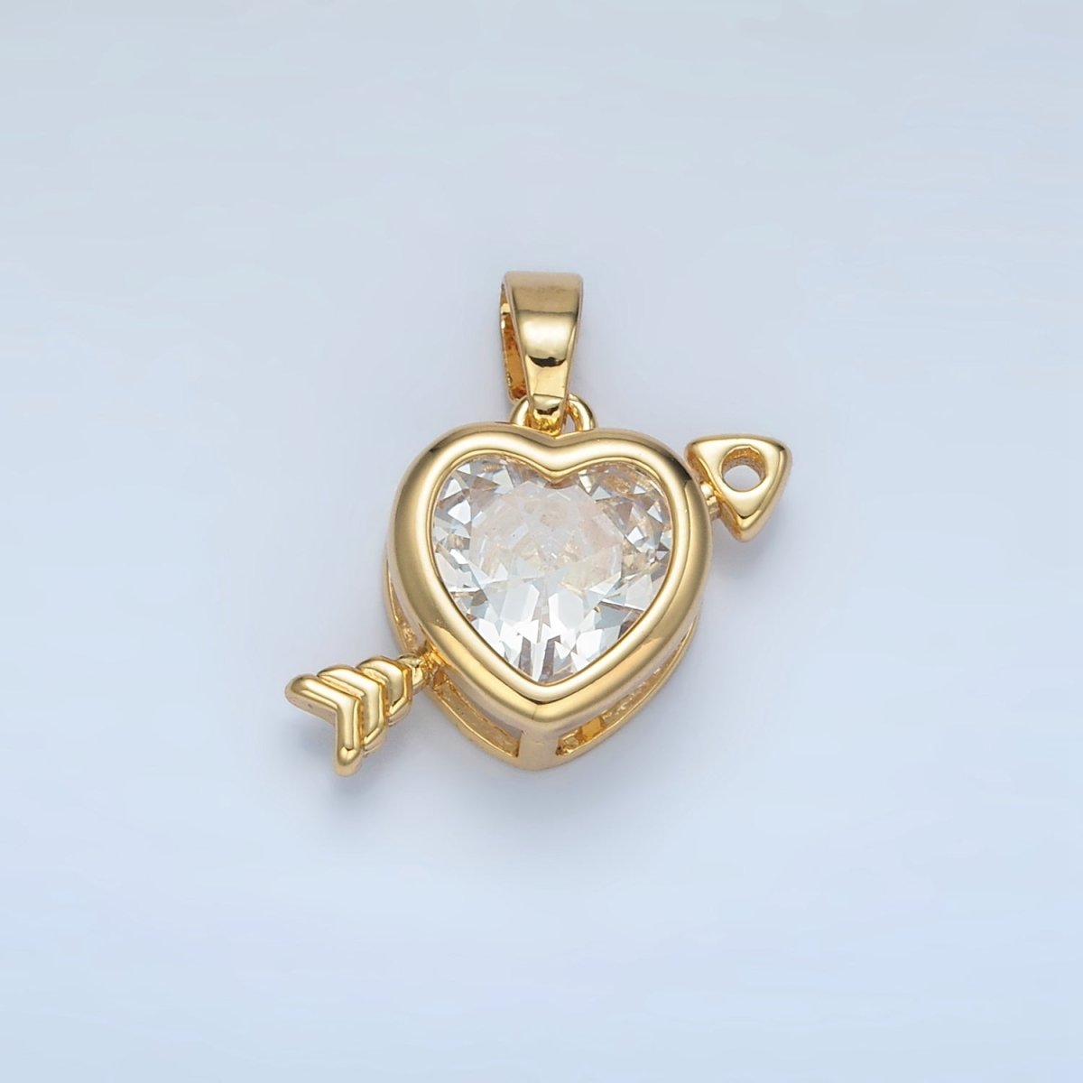 24K Gold Filled Clear CZ Heart Arrow Pendant | I695 - DLUXCA