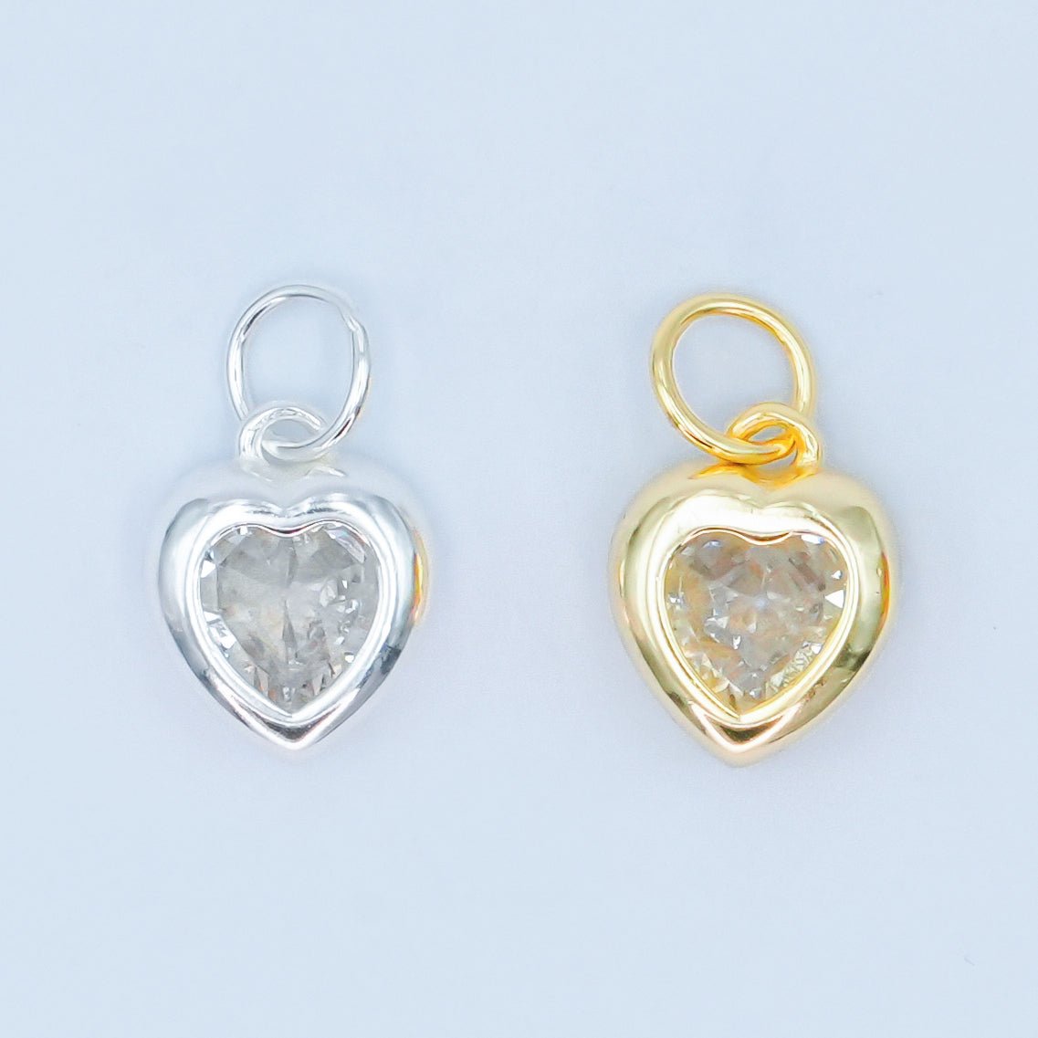 24K Gold Filled Clear CZ Heart Bezel Charm in Gold & Silver | SL - 638 - DLUXCA