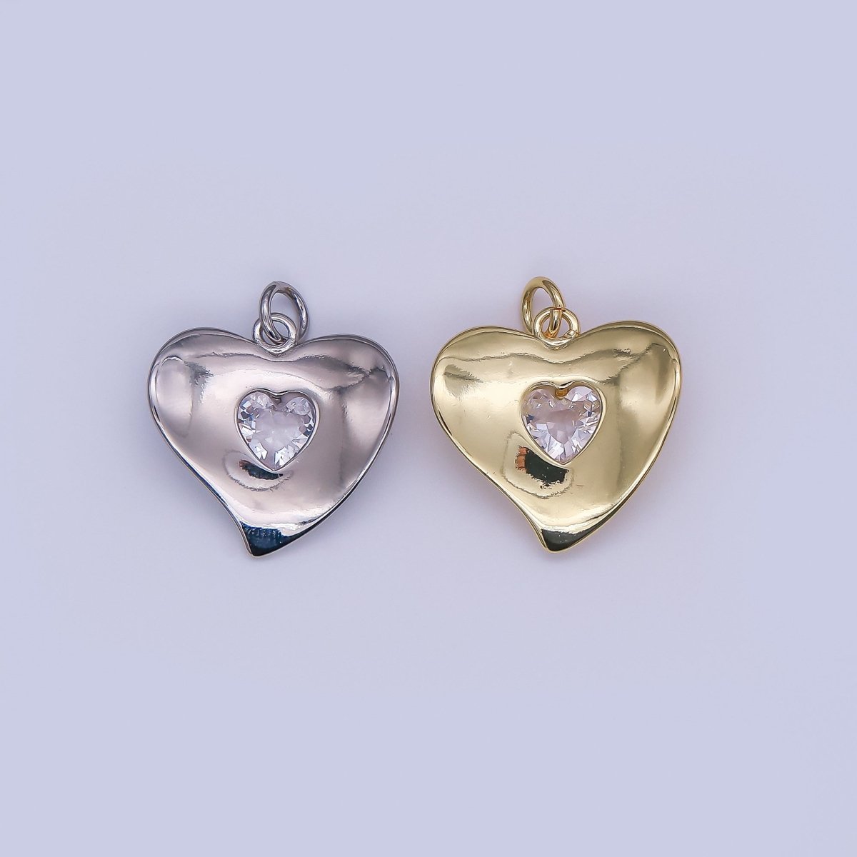 24K Gold Filled Clear CZ Heart Charm in Gold & Silver | M022 - DLUXCA