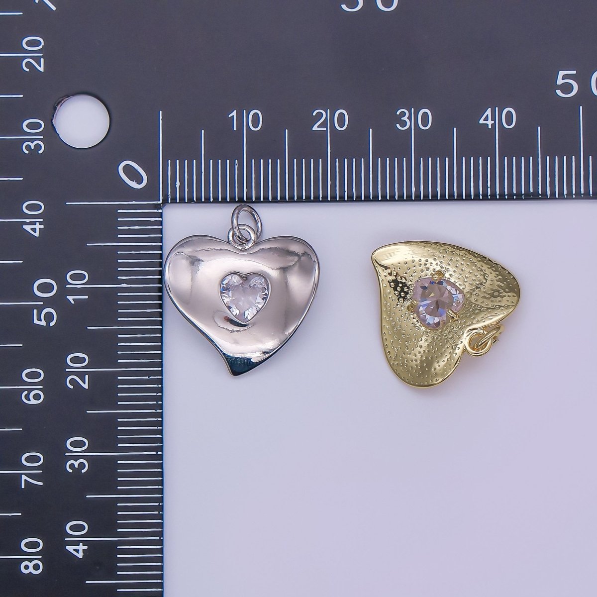 24K Gold Filled Clear CZ Heart Charm in Gold & Silver | M022 - DLUXCA