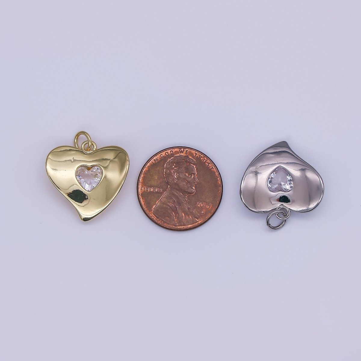 24K Gold Filled Clear CZ Heart Charm in Gold & Silver | M022 - DLUXCA