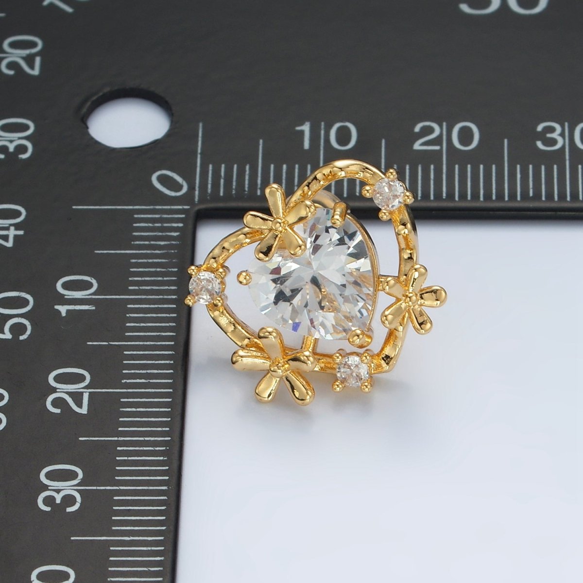 24K Gold Filled Clear CZ Heart Flower Open Bezel Stud Earrings | AD749 - DLUXCA