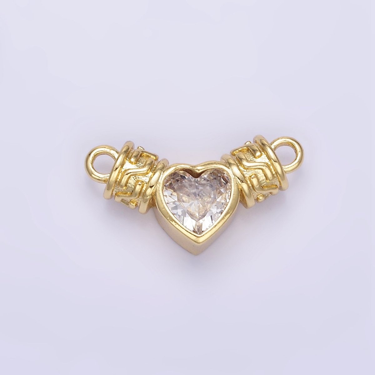 24K Gold Filled Clear CZ Heart Geometric Tube Connector | F169 - DLUXCA
