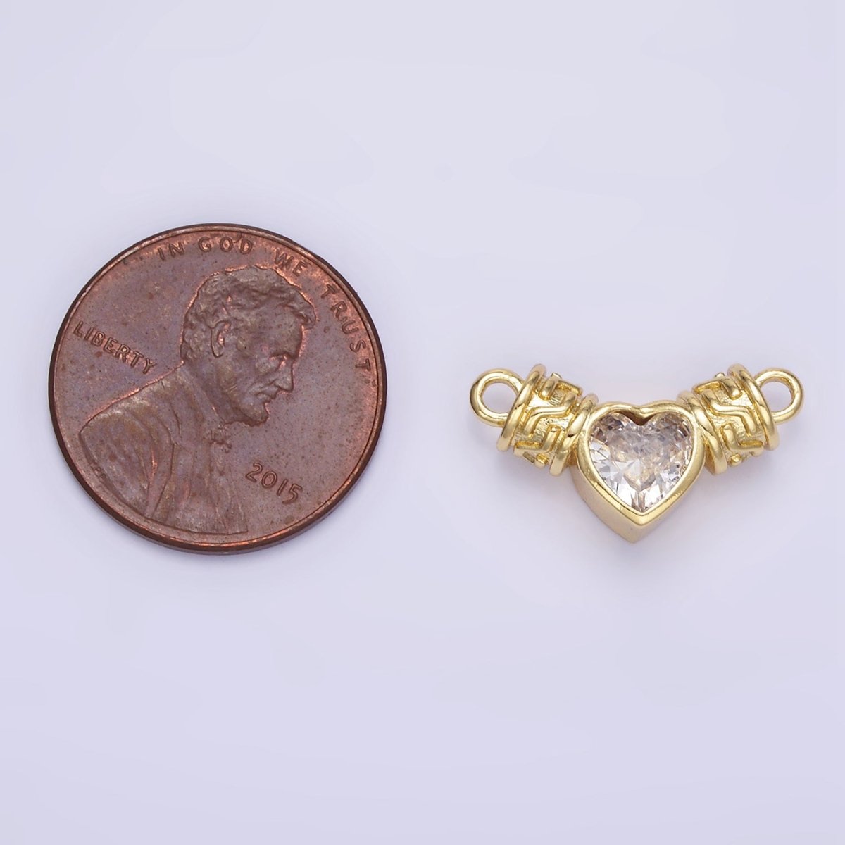 24K Gold Filled Clear CZ Heart Geometric Tube Connector | F169 - DLUXCA