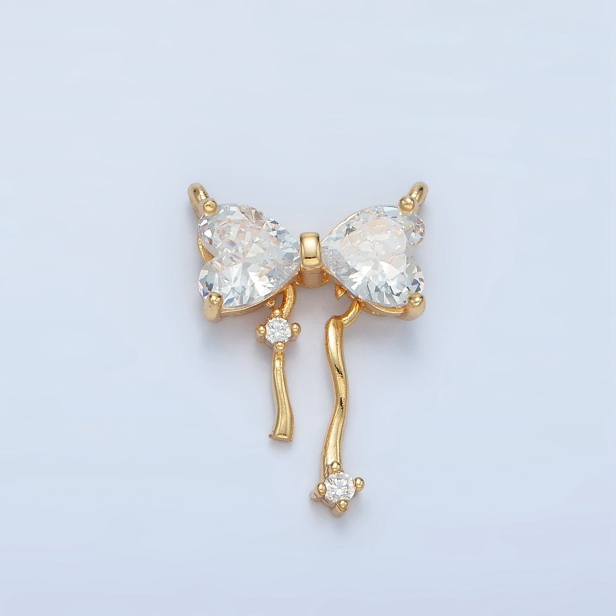 24K Gold Filled Clear CZ Heart Ribbon Bow Connector | F129 - DLUXCA