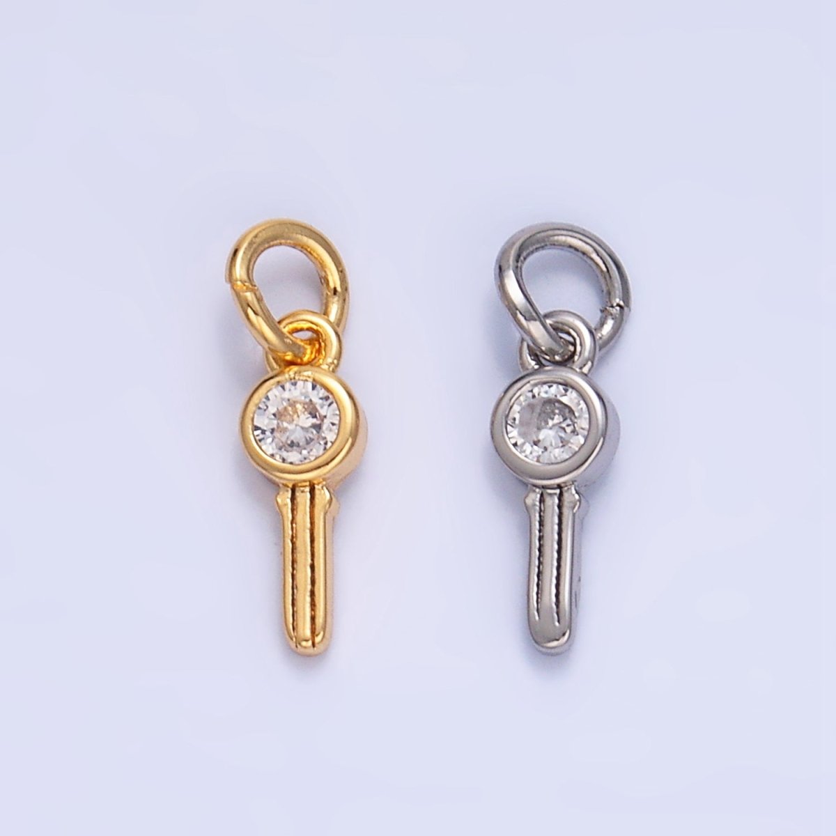 24K Gold Filled Clear CZ Key Mini Charm in Gold & Silver | W104 - DLUXCA