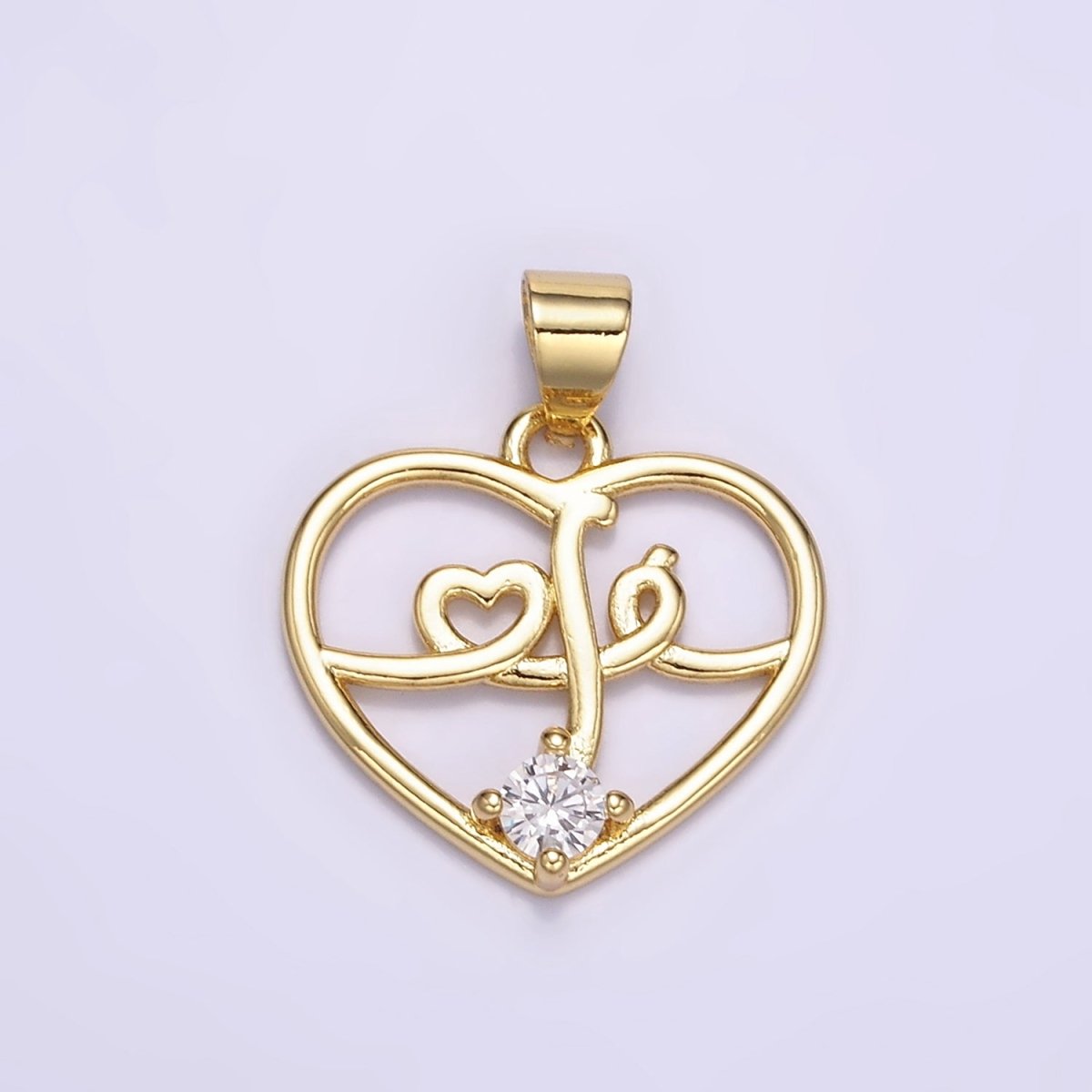 24K Gold Filled Clear CZ Lined Open Heart Pendant | AA070 - DLUXCA