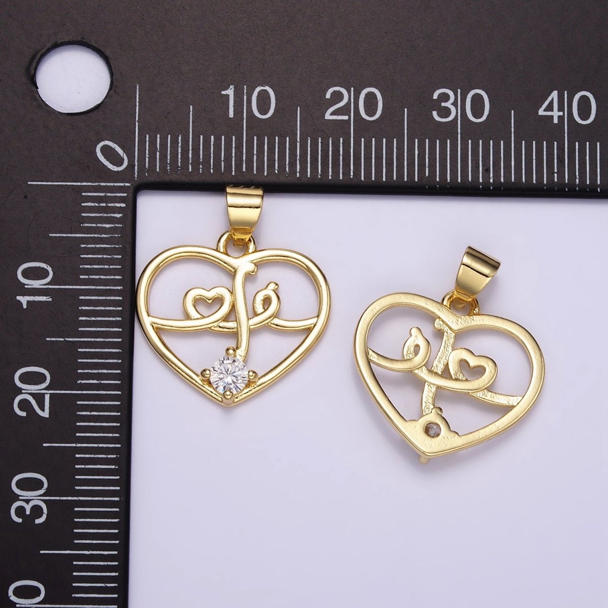 24K Gold Filled Clear CZ Lined Open Heart Pendant | AA070 - DLUXCA