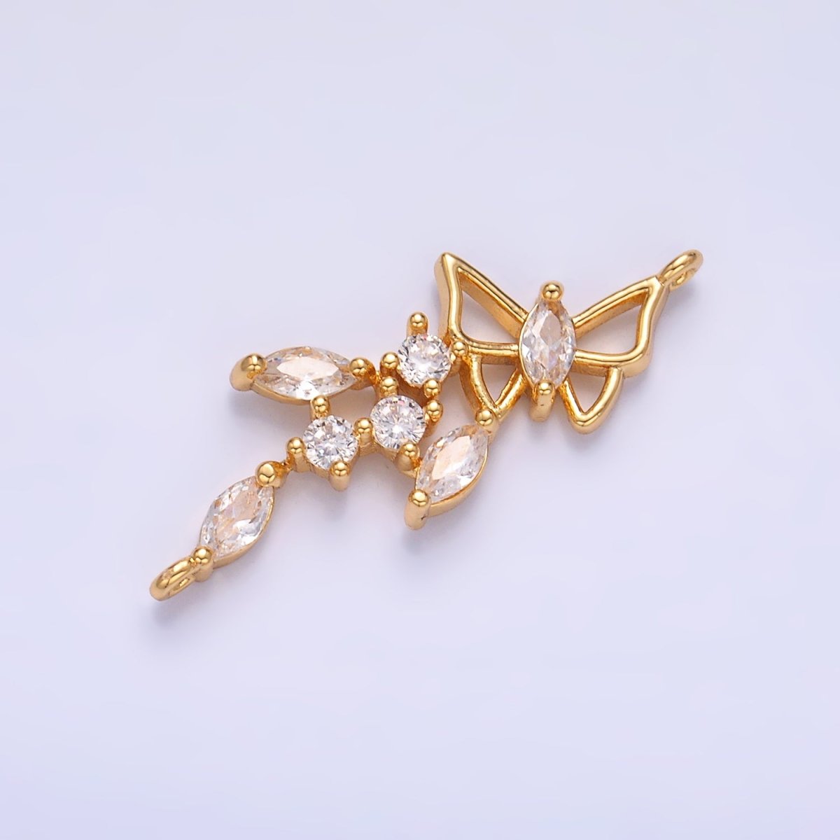 24K Gold Filled Clear CZ Marquise Butterfly Charm Connector in Gold & Silver | G228 - DLUXCA