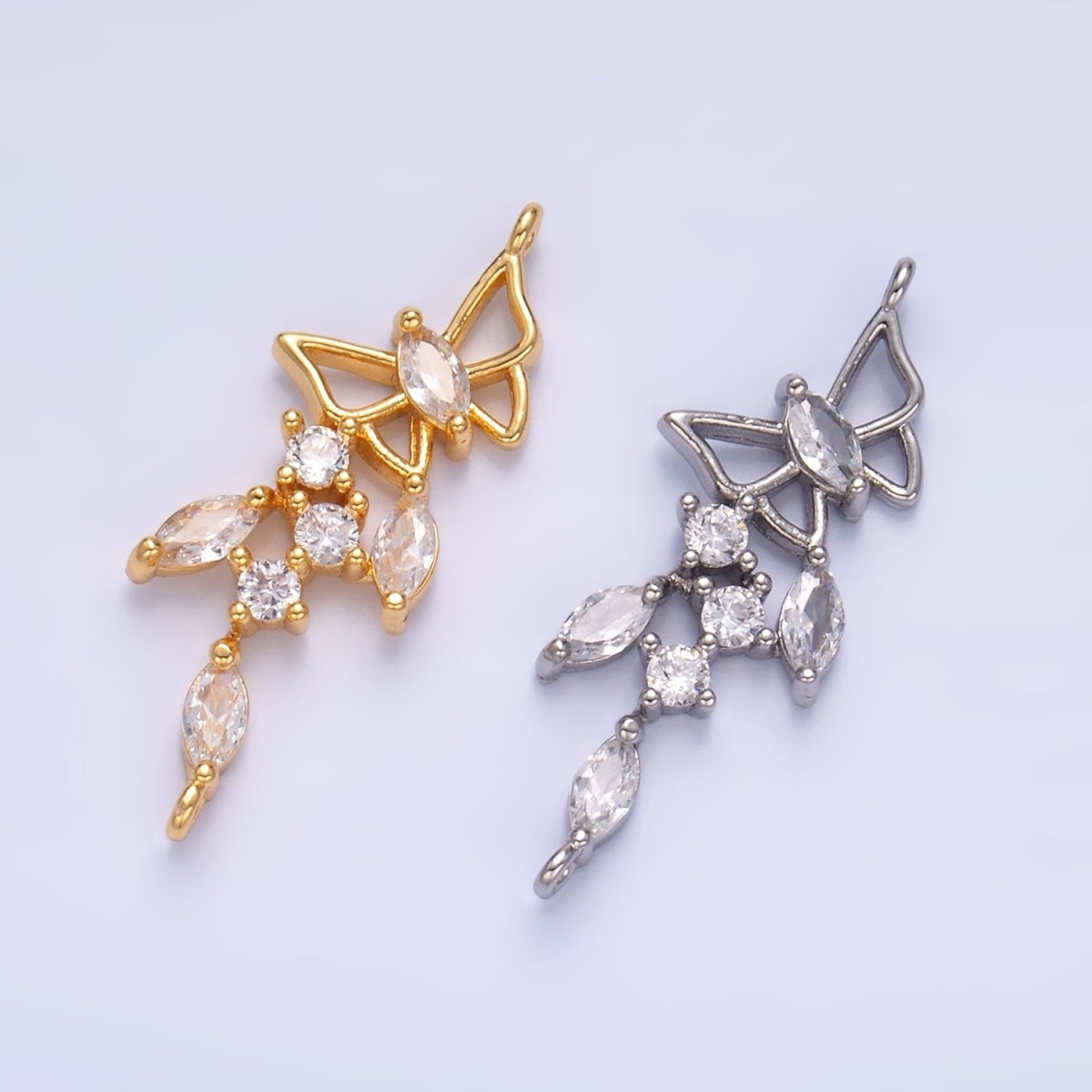 24K Gold Filled Clear CZ Marquise Butterfly Charm Connector in Gold & Silver | G228 - DLUXCA