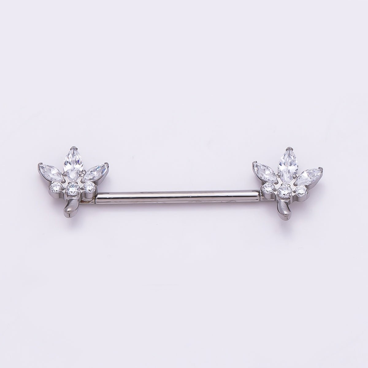 24K Gold Filled Clear CZ Marquise Flower Nipple Barbell Piercing Body Jewelry in Gold & Silver | Findings-00264 Findings-00265 - DLUXCA