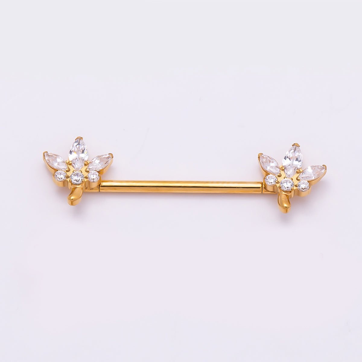 24K Gold Filled Clear CZ Marquise Flower Nipple Barbell Piercing Body Jewelry in Gold & Silver | Findings-00264 Findings-00265 - DLUXCA