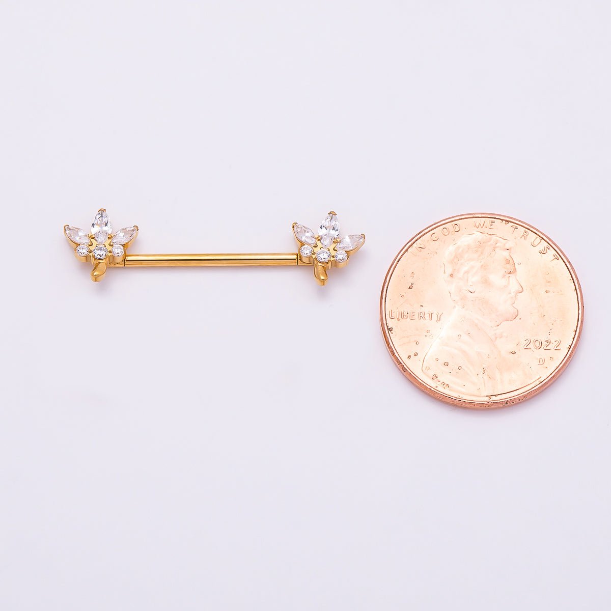 24K Gold Filled Clear CZ Marquise Flower Nipple Barbell Piercing Body Jewelry in Gold & Silver | Findings-00264 Findings-00265 - DLUXCA