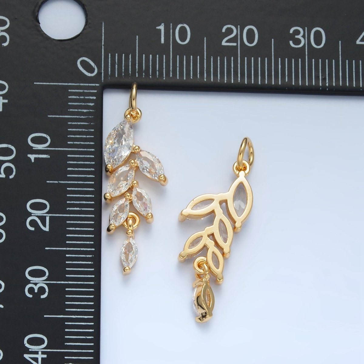 24K Gold Filled Clear CZ Marquise Leaf Charm | X285 - DLUXCA