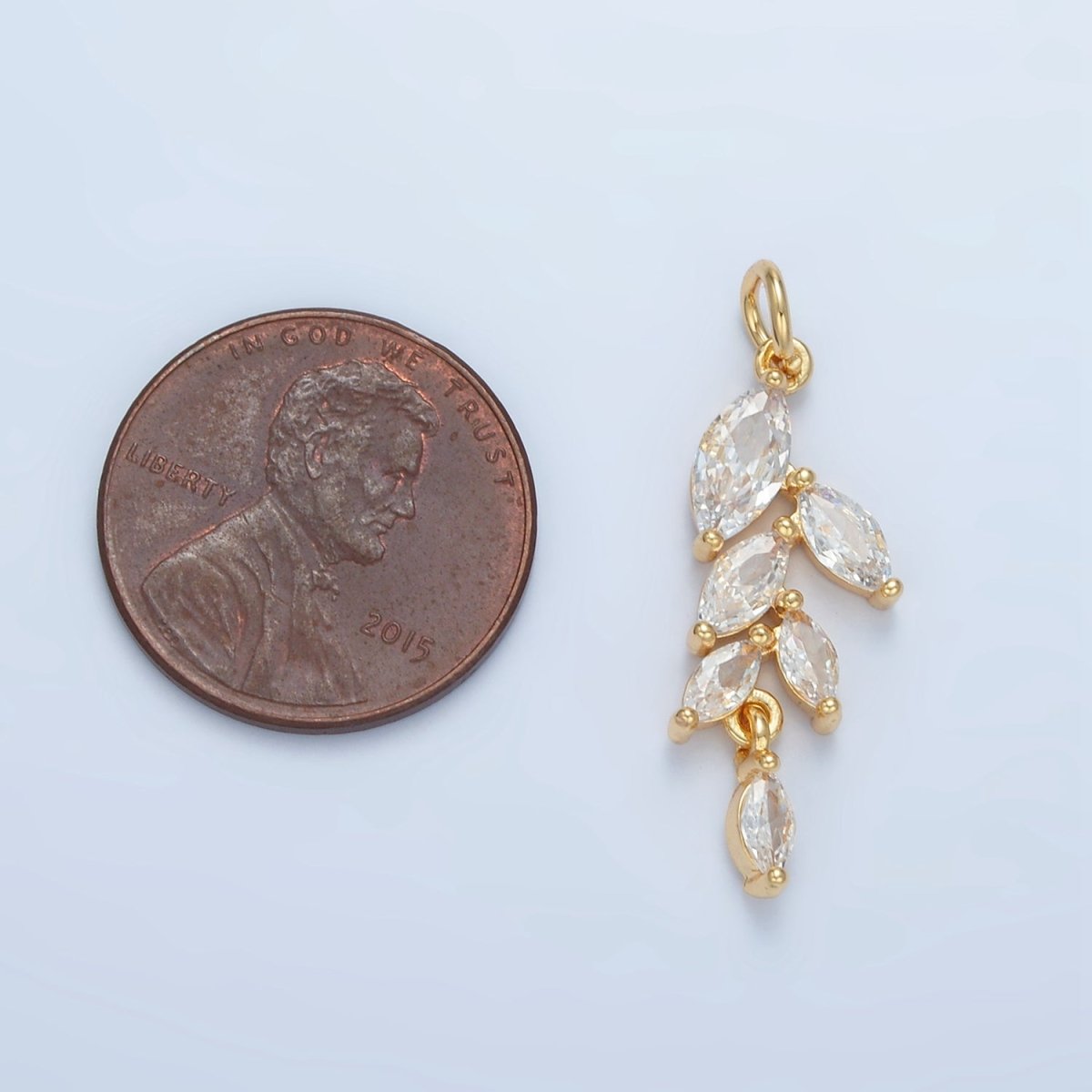 24K Gold Filled Clear CZ Marquise Leaf Charm | X285 - DLUXCA