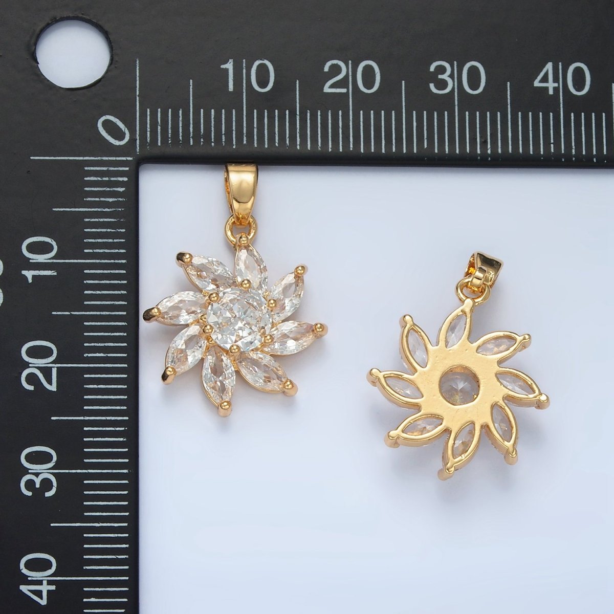 24K Gold Filled Clear CZ Marquise Petal Circular Flower Pendant | AA874 - DLUXCA