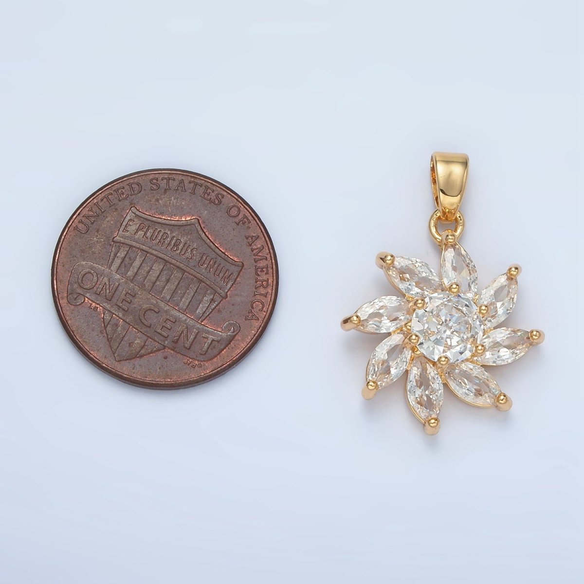 24K Gold Filled Clear CZ Marquise Petal Circular Flower Pendant | AA874 - DLUXCA