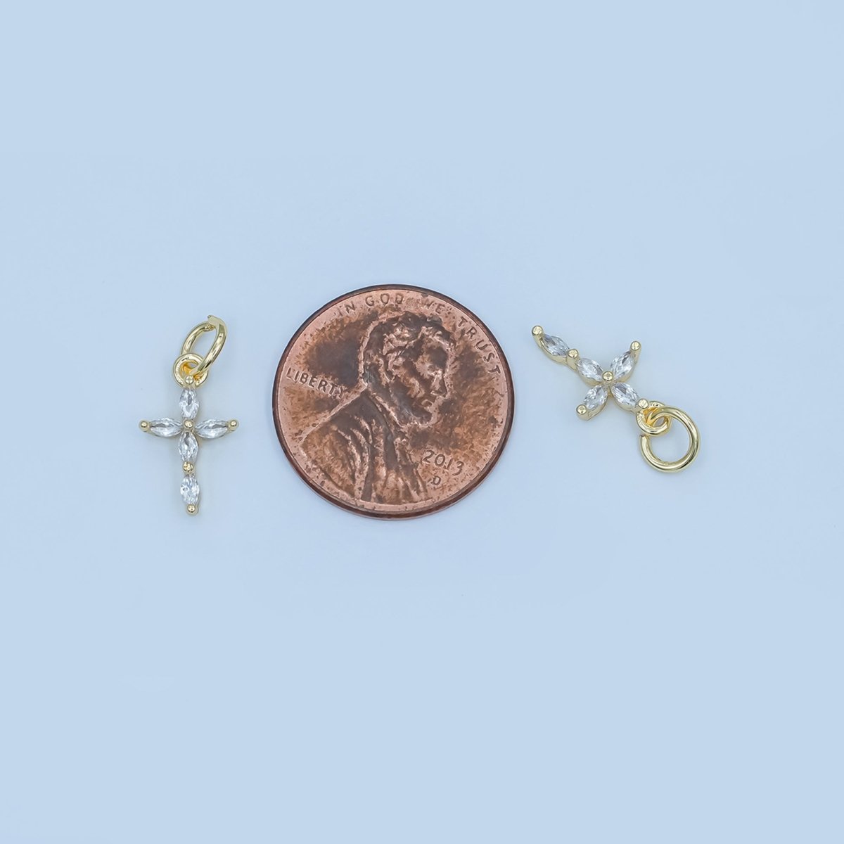 24K Gold Filled Clear CZ Marquise Religious Cross Charm | E398 - DLUXCA