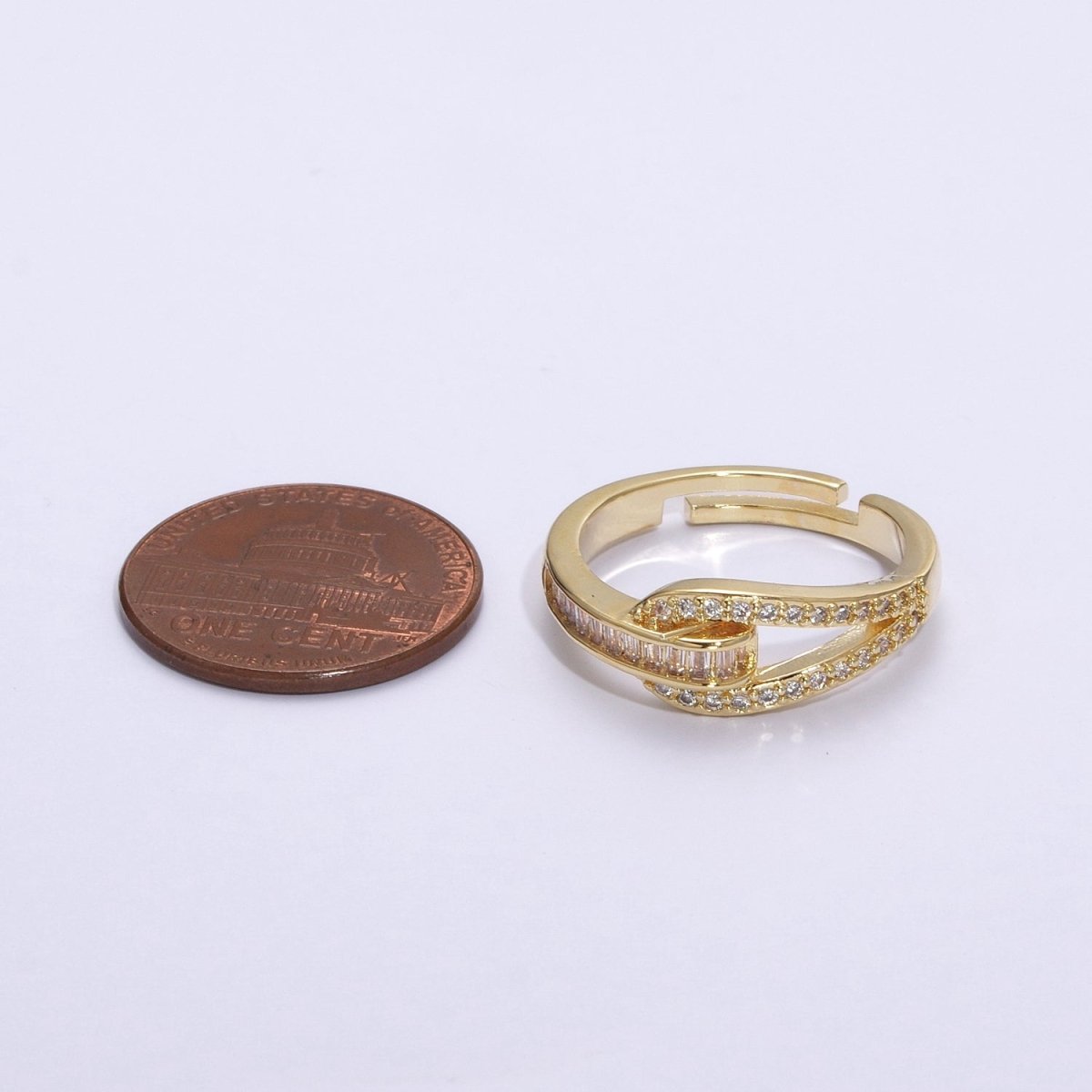 24K Gold Filled Clear CZ Micro Paved Baguette Knot Ring | U029 - DLUXCA