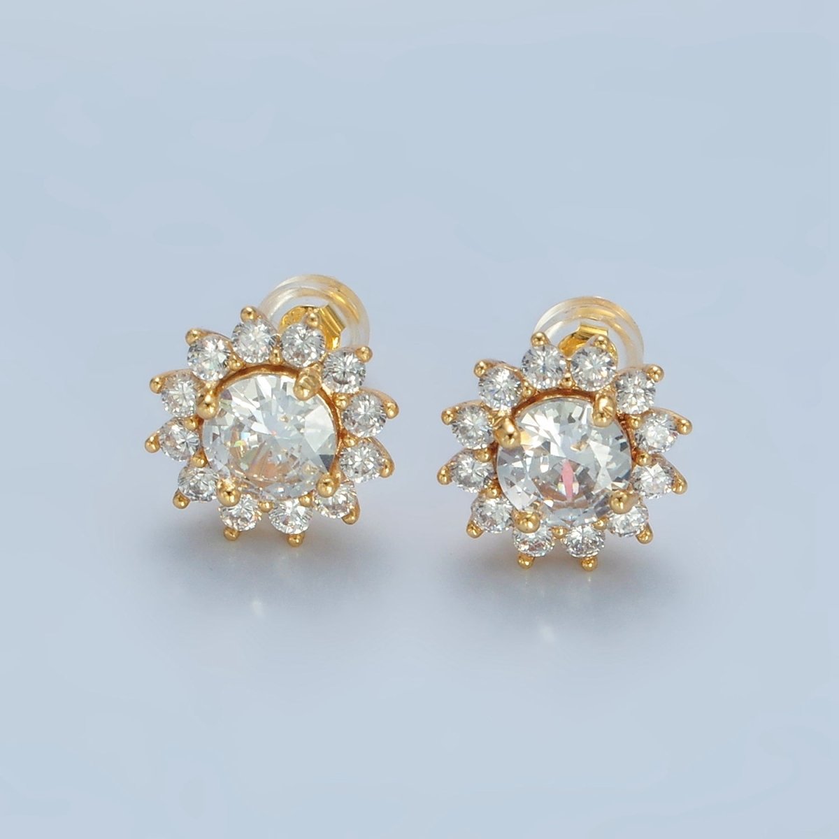 24K Gold Filled Clear CZ Micro Paved Celestial Sun Stud Earrings | AD - 738 - DLUXCA