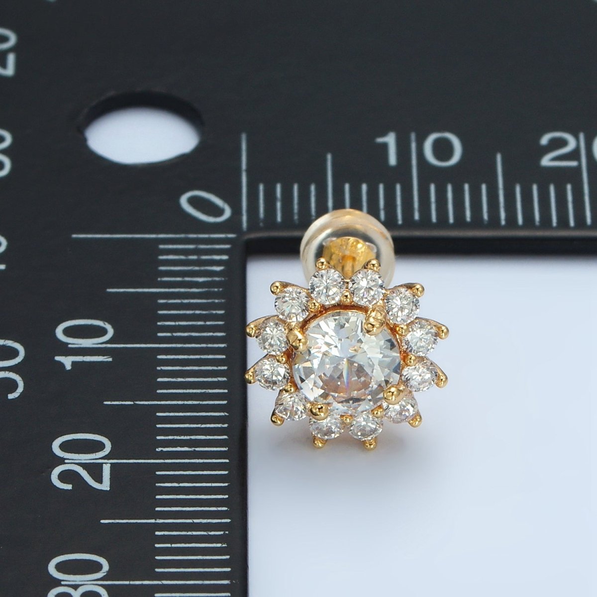 24K Gold Filled Clear CZ Micro Paved Celestial Sun Stud Earrings | AD - 738 - DLUXCA