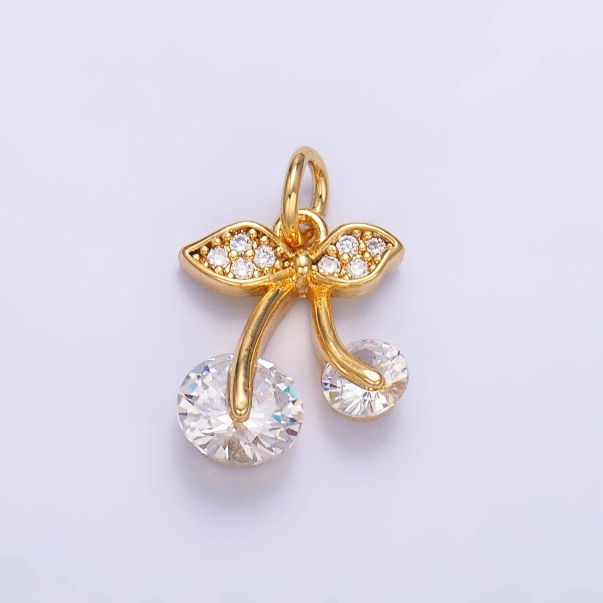 24K Gold Filled Clear CZ Micro Paved Cherry Fruit Charm in Gold & Silver | W420 - DLUXCA