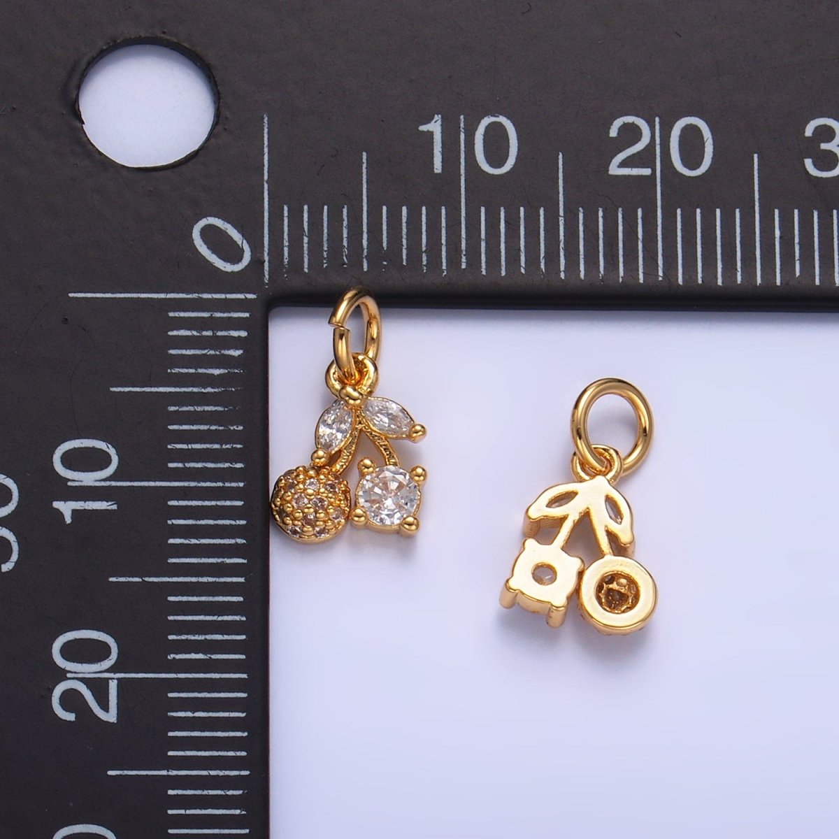 24K Gold Filled Clear CZ Micro Paved Cherry Fruit Charm | W282 - DLUXCA