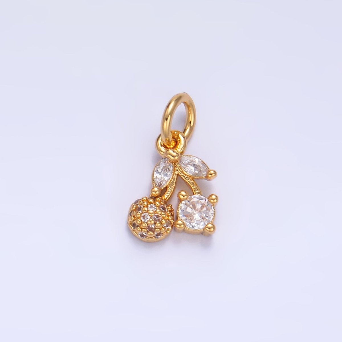 24K Gold Filled Clear CZ Micro Paved Cherry Fruit Charm | W282 - DLUXCA