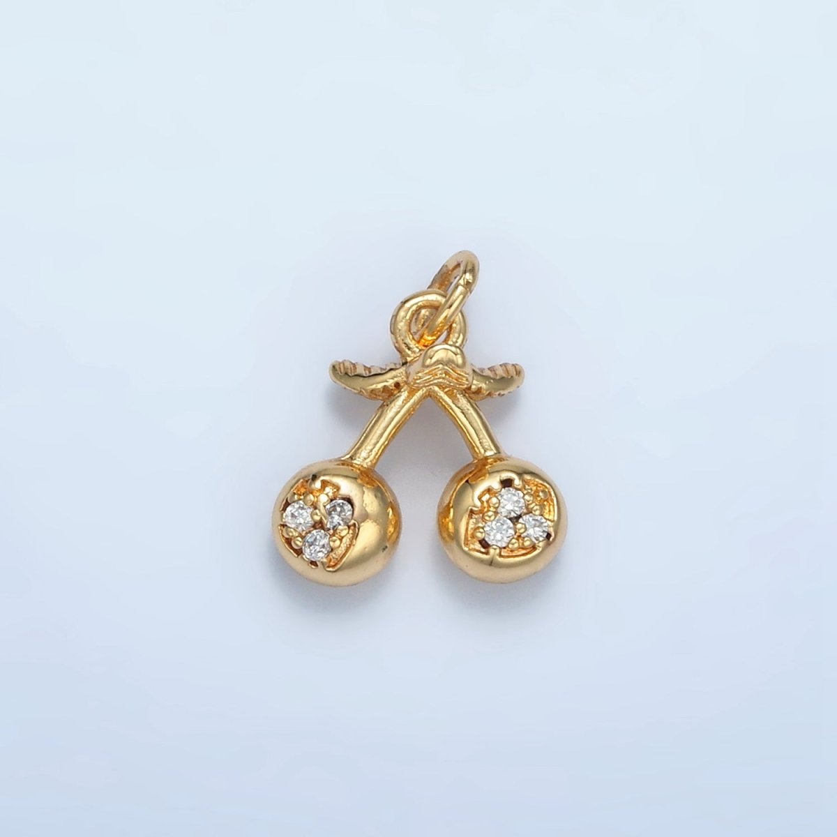 24K Gold Filled Clear CZ Micro Paved Cherry Fruit Mini Charm | E259 - DLUXCA