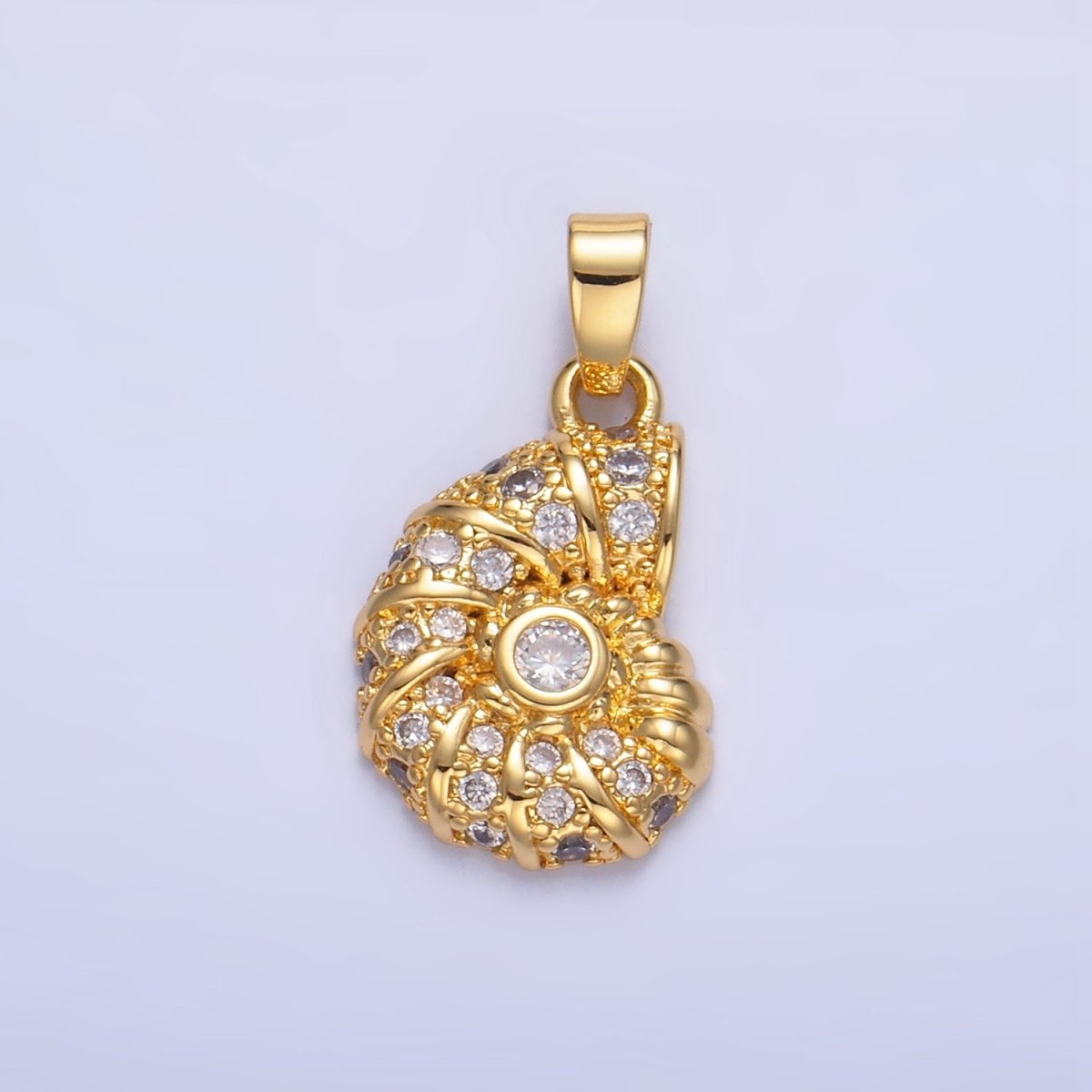 24K Gold Filled Clear CZ Micro Paved Clam Sea Shell Pendant | AA1045 - DLUXCA