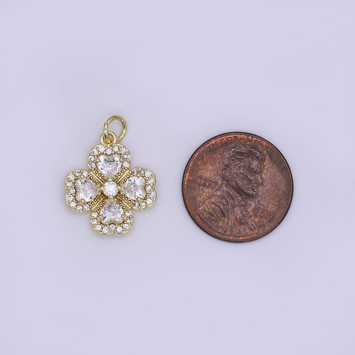24K Gold Filled Clear CZ Micro Paved Clover Flower Charm | AJ323 - DLUXCA