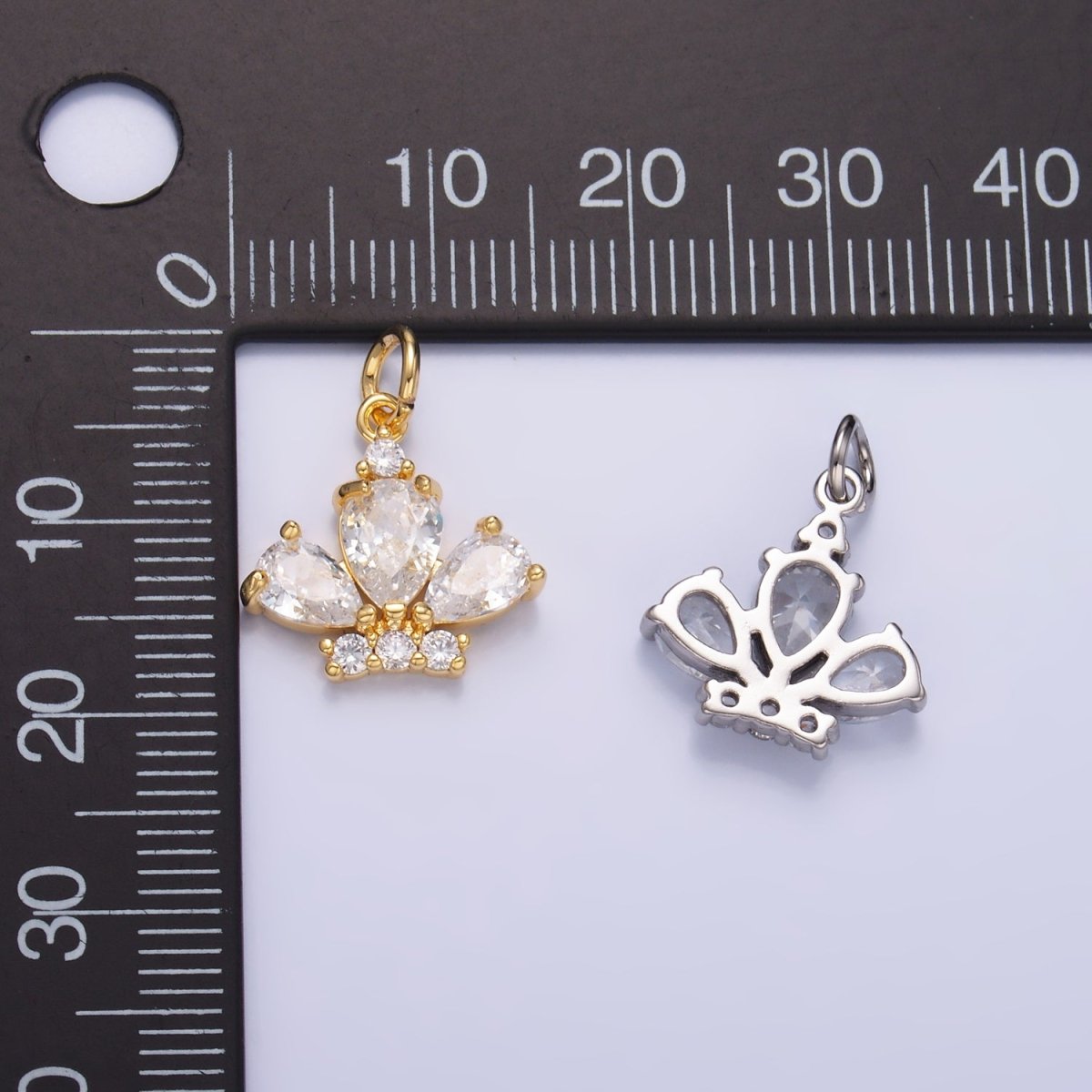 24K Gold Filled Clear CZ Micro Paved Crown Mini Charm in Gold & Silver | W808 - DLUXCA