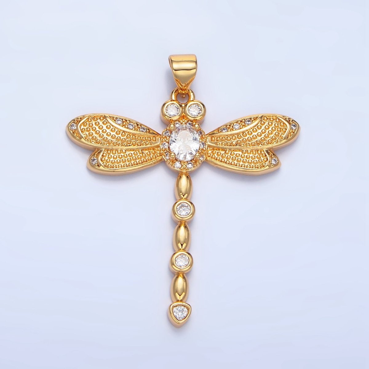 24K Gold Filled Clear CZ Micro Paved Dotted Dragonfly Insect Pendant | AA949 - DLUXCA