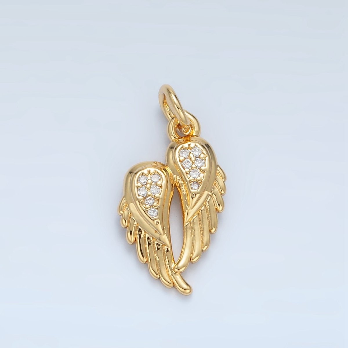 24K Gold Filled Clear CZ Micro Paved Double Angel Wings Charm | X291 - DLUXCA