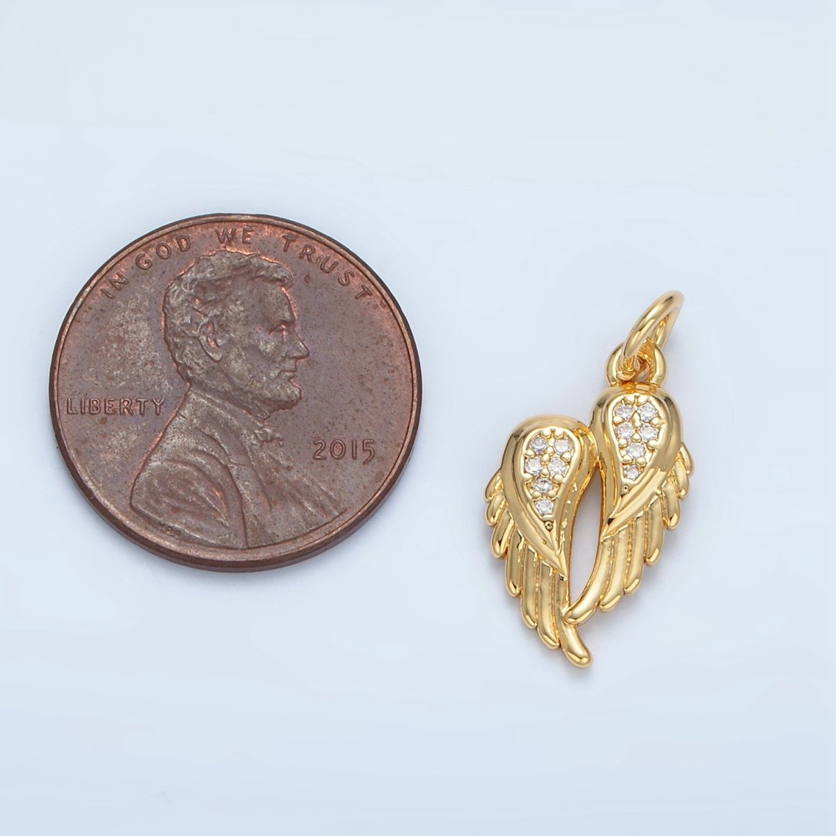 24K Gold Filled Clear CZ Micro Paved Double Angel Wings Charm | X291 - DLUXCA